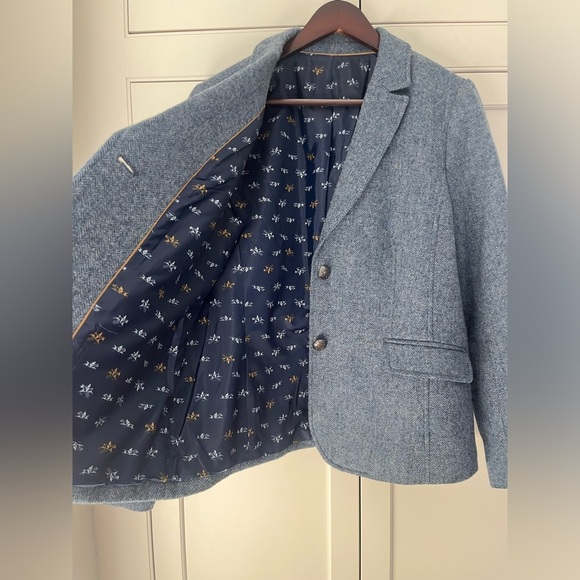 Talbots Blue Herringbone Blazer Size L/XL Wool Blend Jacket Horses Liner Academi - Picture 7 of 10